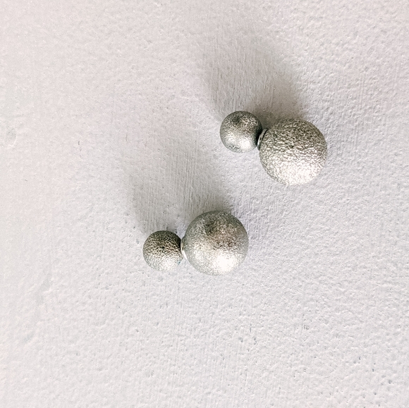Textured Double Ball Stud Front Back Earrings - Picture 3 of 3